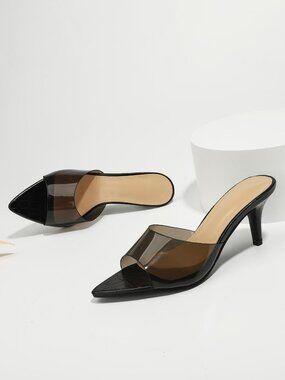Black Sexy Women's Pointed Toe Slip-On High Heel Sandals